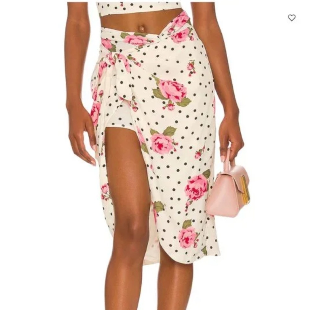 NWT Revolve LPA Cassey Sarong Midi Skirt in Dotty Rose Large